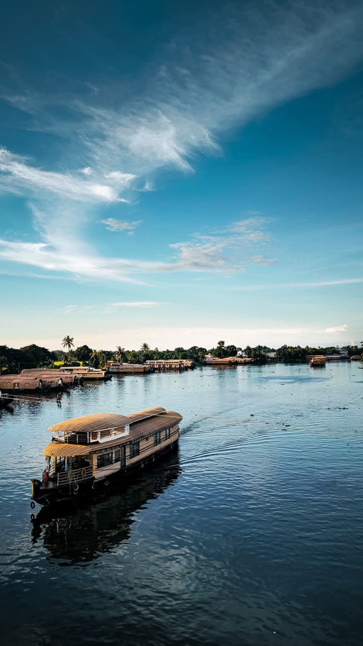 Kerala backwaters surrounded by tropical greenery